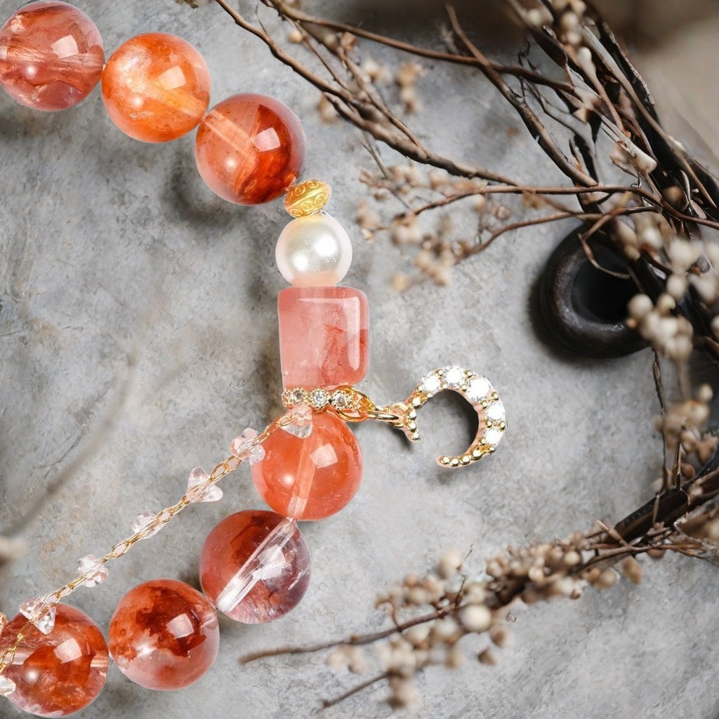 Natural Koi Red Resin Flower Bracelet
